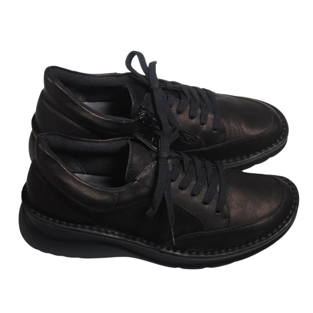 【靴のHOSHIKAWA】  『A-OK 60251』 エーオーケー ブーティー 22cm〜24.5cm レディース ブラック カジュアル レースアップ ファスナー コンフォートシューズ 幅が広い 牛革 国産