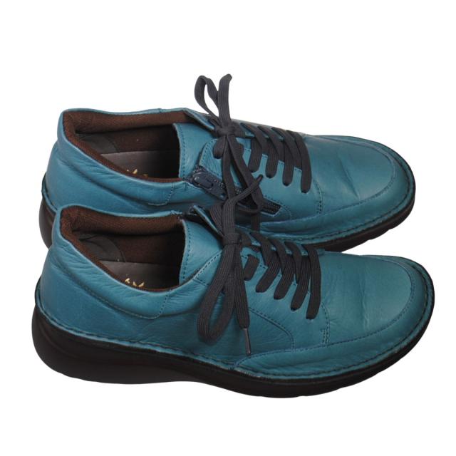 【靴のHOSHIKAWA】  『A-OK 60251』 エーオーケー ブーティー 22cm〜24.5cm レディース ブルーグレー カジュアル レースアップ ファスナー コンフォートシューズ 幅が広い 牛革 国産