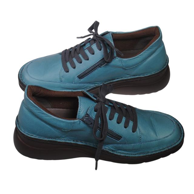 【靴のHOSHIKAWA】  『A-OK 60251』 エーオーケー ブーティー 22cm〜24.5cm レディース ブルーグレー カジュアル レースアップ ファスナー コンフォートシューズ 幅が広い 牛革 国産