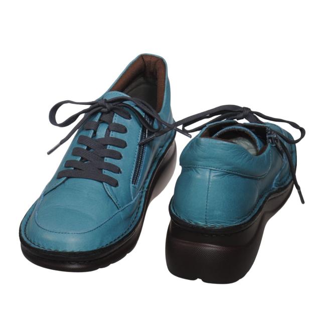 【靴のHOSHIKAWA】  『A-OK 60251』 エーオーケー ブーティー 22cm〜24.5cm レディース ブルーグレー カジュアル レースアップ ファスナー コンフォートシューズ 幅が広い 牛革 国産