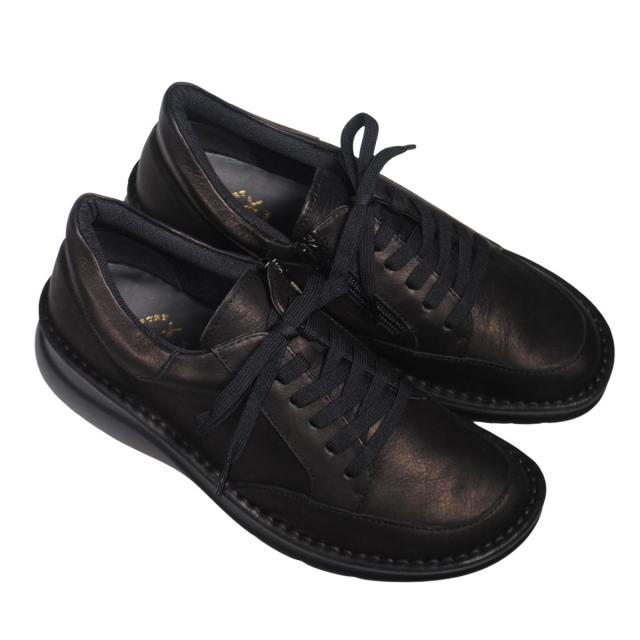 【靴のHOSHIKAWA】  『A-OK 60251』 エーオーケー ブーティー 22cm〜24.5cm レディース ブラック カジュアル レースアップ ファスナー コンフォートシューズ 幅が広い 牛革 国産