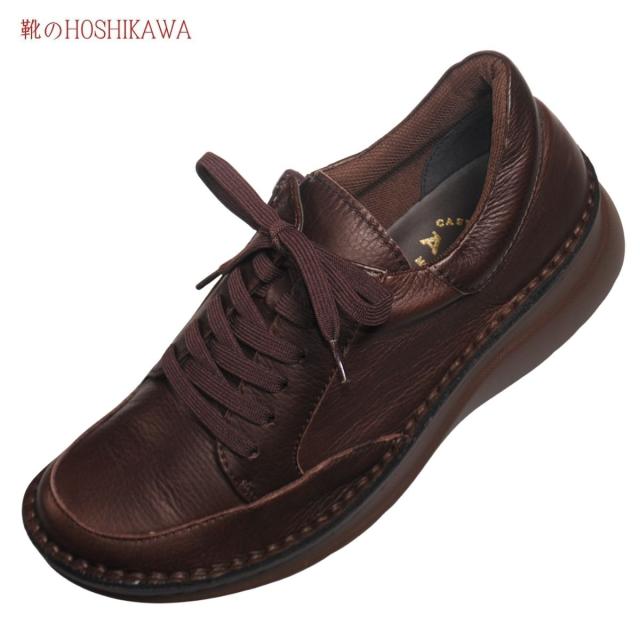 【靴のHOSHIKAWA】  『A-OK 60251』 エーオーケー ブーティー 22cm〜24.5cm レディース ダークブラウン カジュアル レースアップ ファスナー コンフォートシューズ 幅が広い 牛革 国産