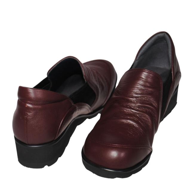 【靴のHOSHIKAWA】  『A-OK 6218』 エーオーケー スリッポン 22cm〜24.5cm レディース ボルドー サイドゴア ブーティー シボ加工 牛革 幅広 日本製 秋冬