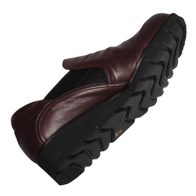 【靴のHOSHIKAWA】  『A-OK 6218』 エーオーケー スリッポン 22cm〜24.5cm レディース ボルドー サイドゴア ブーティー シボ加工 牛革 幅広 日本製 秋冬