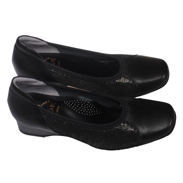 【靴のHOSHIKAWA】  『A-OK 6951』 エーオーケー パンプス 21.5cm〜24.5cm EEE レディース ブラック ウェッジソール 牛革 日本製