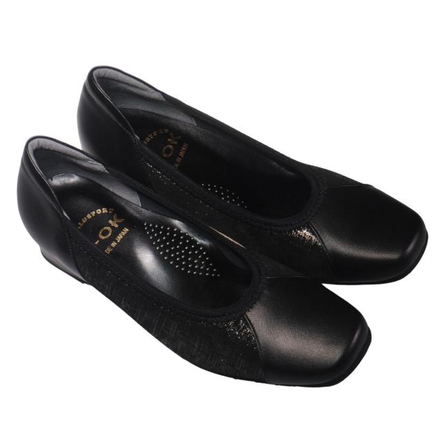 【靴のHOSHIKAWA】  『A-OK 6951』 エーオーケー パンプス 21.5cm〜24.5cm EEE レディース ブラック ウェッジソール 牛革 日本製