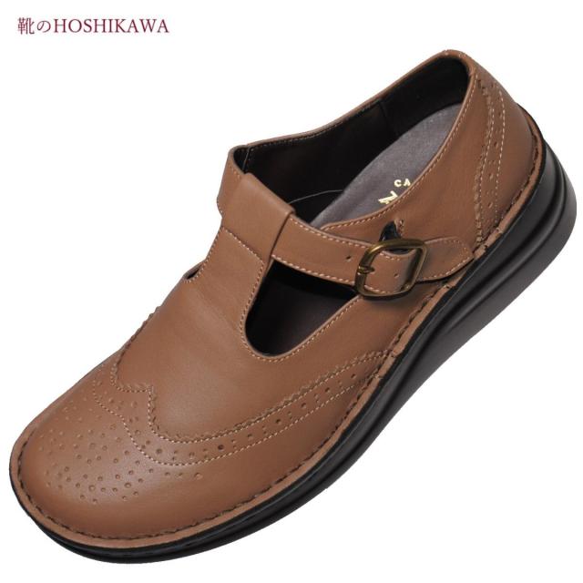 【靴のHOSHIKAWA】  『A-OK INCHOLJE 7068』 エーオーケー レザーシューズ 22cm〜24.5cm レディース スリッポン モカ ストラップ 厚底 レースアップ 牛革