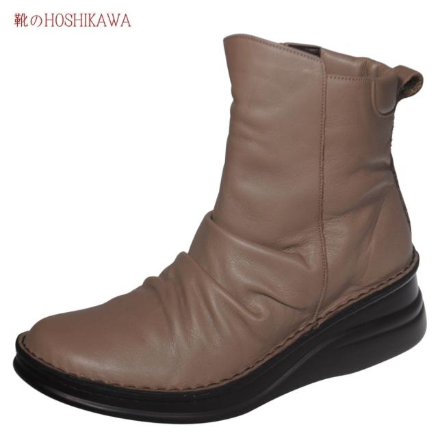【靴のHOSHIKAWA】  『A-OK 7086』 エーオーケー ミドルブーツ 22cm〜25cm レディース オークグレー ブーツ サイドファスナー 低反発素材 牛革 厚底 秋冬