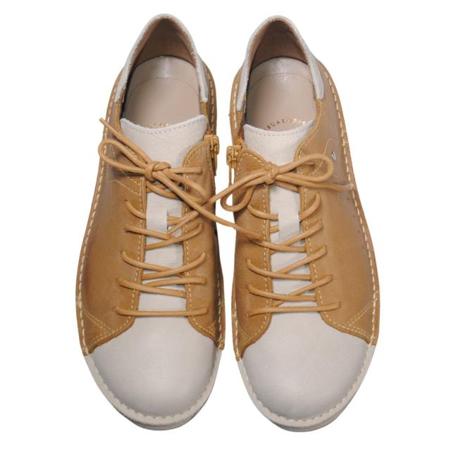 【靴のHOSHIKAWA】  『A-OK 7091』 エーオーケー アズーレ/イエロー 21.5cm〜25cm EEEE レザースニーカー 撥水加工 ファスナー 厚底 レースアップ 牛革