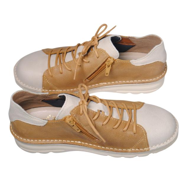 【靴のHOSHIKAWA】  『A-OK 7091』 エーオーケー アズーレ/イエロー 21.5cm〜25cm EEEE レザースニーカー 撥水加工 ファスナー 厚底 レースアップ 牛革