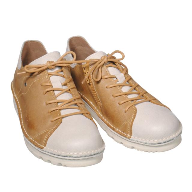 【靴のHOSHIKAWA】  『A-OK 7091』 エーオーケー アズーレ/イエロー 21.5cm〜25cm EEEE レザースニーカー 撥水加工 ファスナー 厚底 レースアップ 牛革