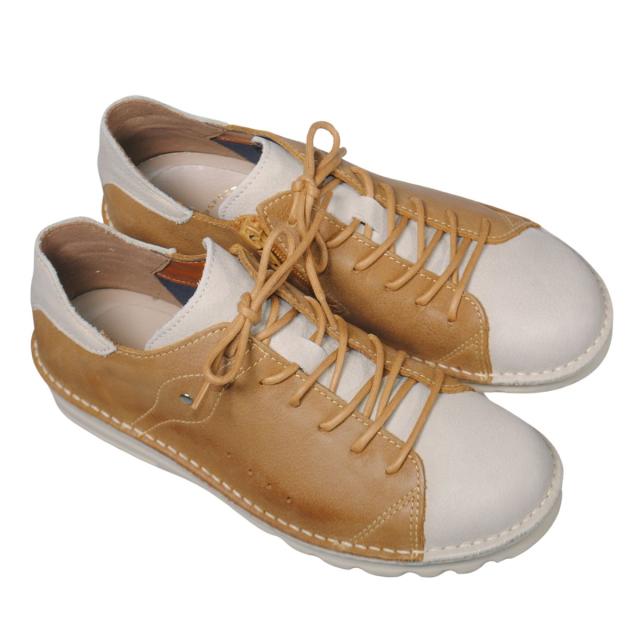 【靴のHOSHIKAWA】  『A-OK 7091』 エーオーケー アズーレ/イエロー 21.5cm〜25cm EEEE レザースニーカー 撥水加工 ファスナー 厚底 レースアップ 牛革