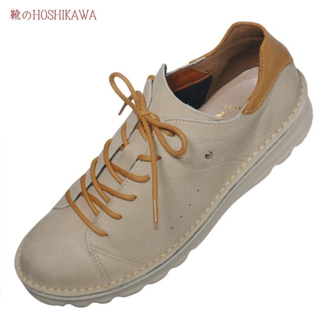 【靴のHOSHIKAWA】  『A-OK 7091』 エーオーケー AZURE/YELLOW 21.5cm〜25cm EEEE レザースニーカー 撥水加工 ファスナー 厚底 レースアップ 牛革