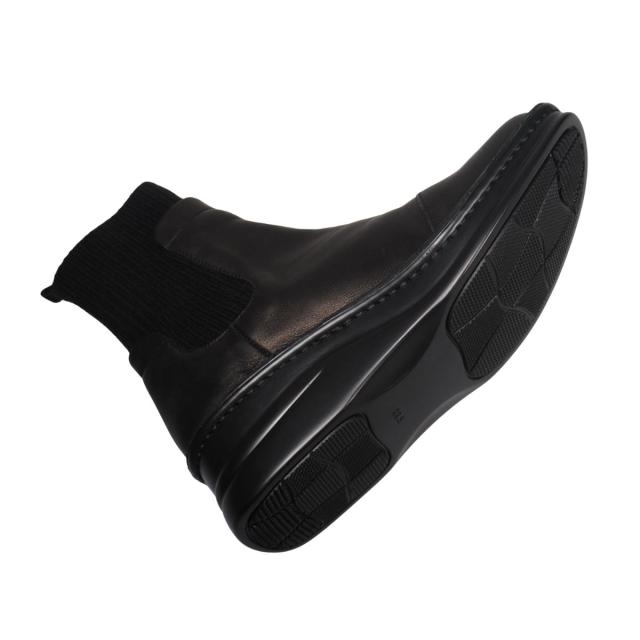 【靴のHOSHIKAWA】  『A-OK 7094』 エーオーケー ニットブーツ 22cm〜24.5cm 幅広 レディース ブラック ショート丈 ブーツ 牛革 厚底 秋冬