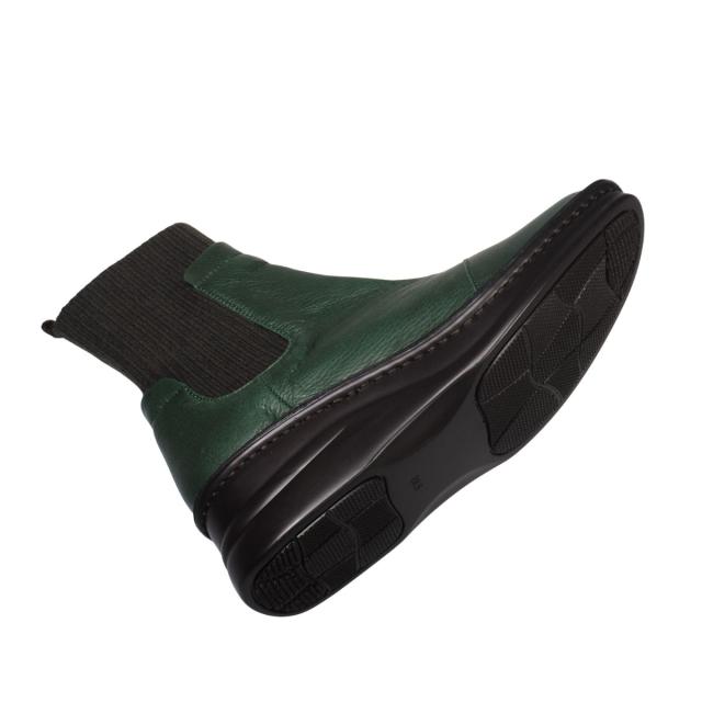 【靴のHOSHIKAWA】  『A-OK 7094』 エーオーケー ニットブーツ 22cm〜24.5cm 幅広 レディース グリーン ショート丈 ブーツ 牛革 厚底 秋冬