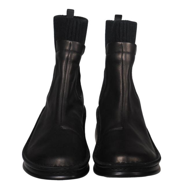 【靴のHOSHIKAWA】  『A-OK 7094』 エーオーケー ニットブーツ 22cm〜24.5cm 幅広 レディース ブラック ショート丈 ブーツ 牛革 厚底 秋冬