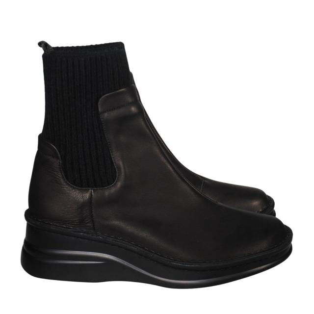 【靴のHOSHIKAWA】  『A-OK 7094』 エーオーケー ニットブーツ 22cm〜24.5cm 幅広 レディース ブラック ショート丈 ブーツ 牛革 厚底 秋冬