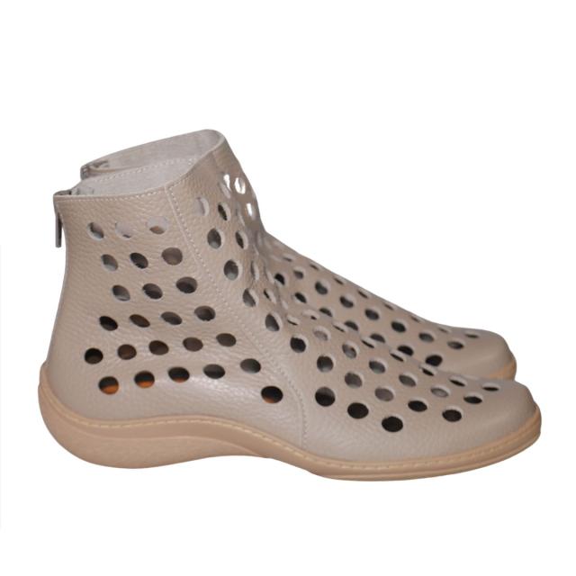 【靴のHOSHIKAWA】  『A-OK 7319』 エーオーケー ショートブーツ 21.5cm〜25cm レディース グレー 後ろファスナー 撥水加工  軽量 日本製 牛革 春夏