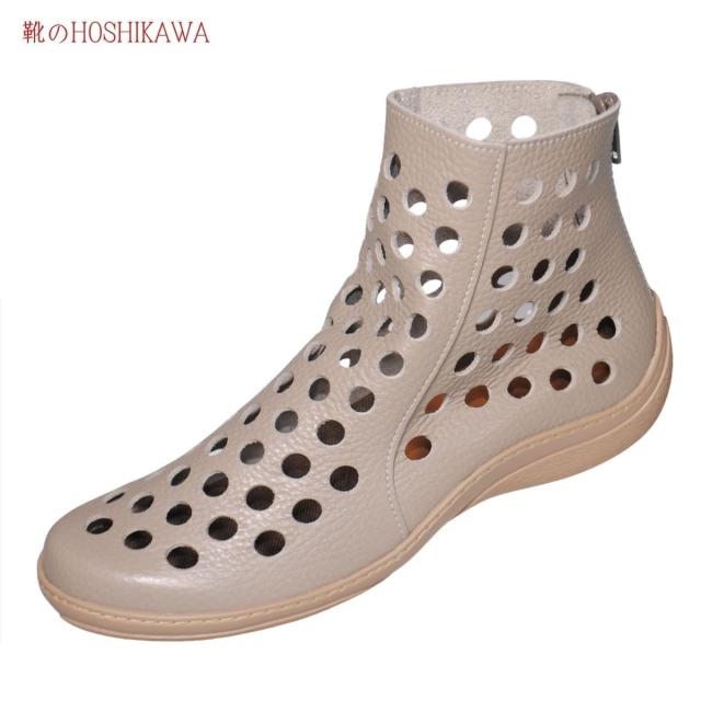 【靴のHOSHIKAWA】  『A-OK 7319』 エーオーケー ショートブーツ 21.5cm〜25cm レディース グレー 後ろファスナー 撥水加工  軽量 日本製 牛革 春夏