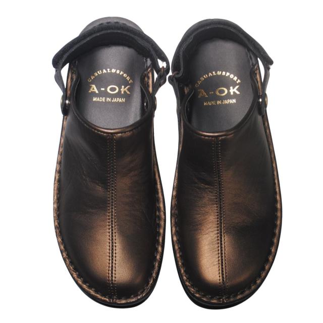 【靴のHOSHIKAWA】  『A-OK INCHOLJE  8171』 21.5cm〜24.5cm レディース サボサンダル  ブロンズ/ブラック バックベルト 厚底 国産 本革 前詰まり