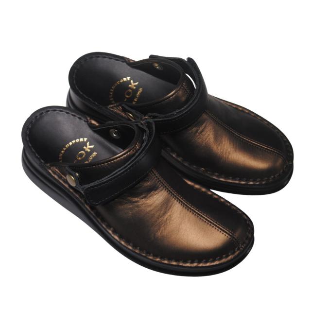 【靴のHOSHIKAWA】  『A-OK INCHOLJE  8171』 21.5cm〜24.5cm レディース サボサンダル  ブロンズ/ブラック バックベルト 厚底 国産 本革 前詰まり