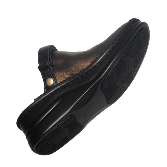 【靴のHOSHIKAWA】  『A-OK INCHOLJE  8171』 21.5cm〜24.5cm レディース サボサンダル  ブロンズ/ブラック バックベルト 厚底 国産 本革 前詰まり