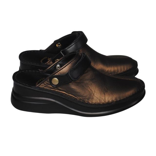 【靴のHOSHIKAWA】  『A-OK INCHOLJE  8171』 21.5cm〜24.5cm レディース サボサンダル  ブロンズ/ブラック バックベルト 厚底 国産 本革 前詰まり