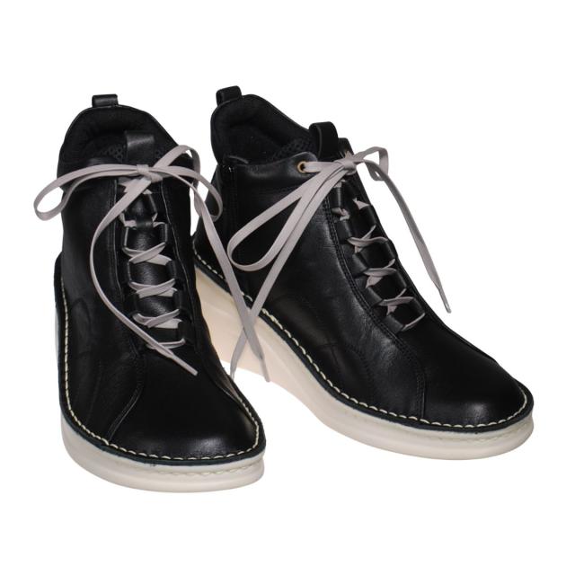 【靴のHOSHIKAWA】  『A-OK 82771』 エーオーケー ショートブーツ 22cm〜24.5cm レディース ブラック 内側ファスナー レースアップ 厚底 日本製 牛革 秋冬