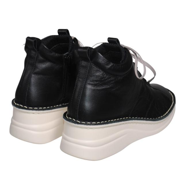 【靴のHOSHIKAWA】  『A-OK 82771』 エーオーケー ショートブーツ 22cm〜24.5cm レディース ブラック 内側ファスナー レースアップ 厚底 日本製 牛革 秋冬