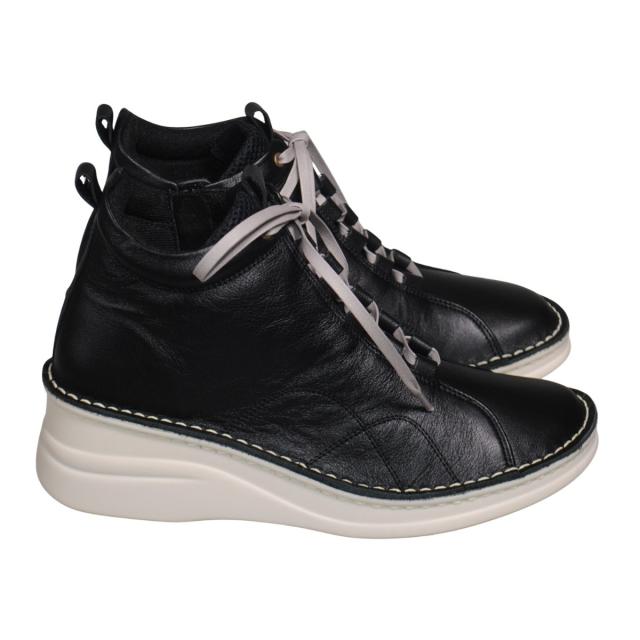 【靴のHOSHIKAWA】  『A-OK 82771』 エーオーケー ショートブーツ 22cm〜24.5cm レディース ブラック 内側ファスナー レースアップ 厚底 日本製 牛革 秋冬