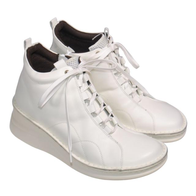 【靴のHOSHIKAWA】  『A-OK 82771』 エーオーケー ショートブーツ 22cm〜24.5cm レディース ホワイト 内側ファスナー レースアップ 厚底 日本製 牛革 秋冬