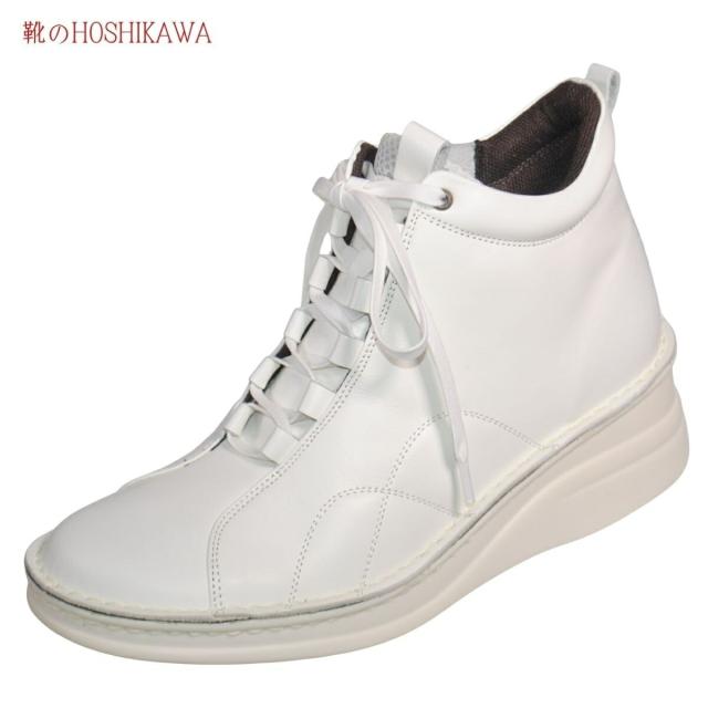 【靴のHOSHIKAWA】  『A-OK 82771』 エーオーケー ショートブーツ 22cm〜24.5cm レディース ホワイト 内側ファスナー レースアップ 厚底 日本製 牛革 秋冬
