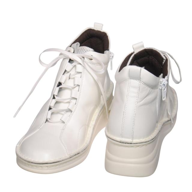 【靴のHOSHIKAWA】  『A-OK 82771』 エーオーケー ショートブーツ 22cm〜24.5cm レディース ホワイト 内側ファスナー レースアップ 厚底 日本製 牛革 秋冬