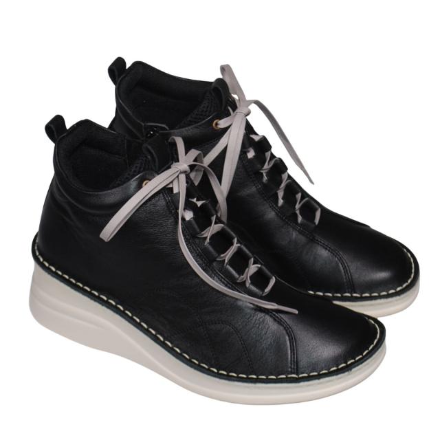 【靴のHOSHIKAWA】  『A-OK 82771』 エーオーケー ショートブーツ 22cm〜24.5cm レディース ブラック 内側ファスナー レースアップ 厚底 日本製 牛革 秋冬