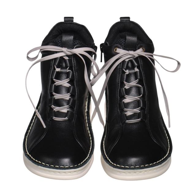 【靴のHOSHIKAWA】  『A-OK 82771』 エーオーケー ショートブーツ 22cm〜24.5cm レディース ブラック 内側ファスナー レースアップ 厚底 日本製 牛革 秋冬