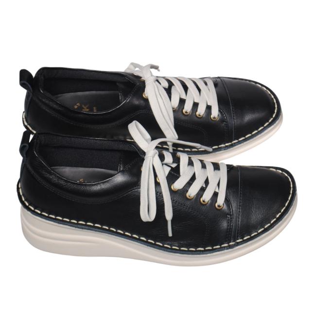 【靴のHOSHIKAWA】  『A-OK 8480W』 エーオーケー スニーカー 22cm〜24.5cm レディース ブラック レースアップ 天然皮革 厚底 日本製 牛革
