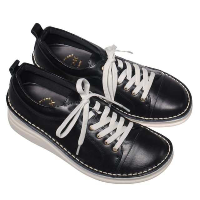 【靴のHOSHIKAWA】  『A-OK 8480W』 エーオーケー スニーカー 22cm〜24.5cm レディース ブラック レースアップ 天然皮革 厚底 日本製 牛革