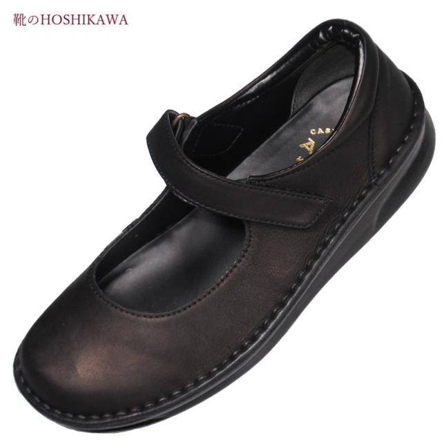 【靴のHOSHIKAWA】  『A-OK 85712』 エーオーケー パンプス 22cm〜24.5cm レディース ブラック マジックテープ 低反発クッション 牛革 厚底 日本製