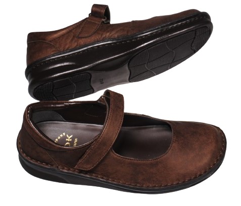 【靴のHOSHIKAWA】  『A-OK 85712』 エーオーケー パンプス 22cm〜24.5cm レディース ダークブラウン マジックテープ 低反発クッション 牛革 厚底 日本製