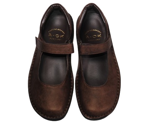 【靴のHOSHIKAWA】  『A-OK 85712』 エーオーケー パンプス 22cm〜24.5cm レディース ダークブラウン マジックテープ 低反発クッション 牛革 厚底 日本製