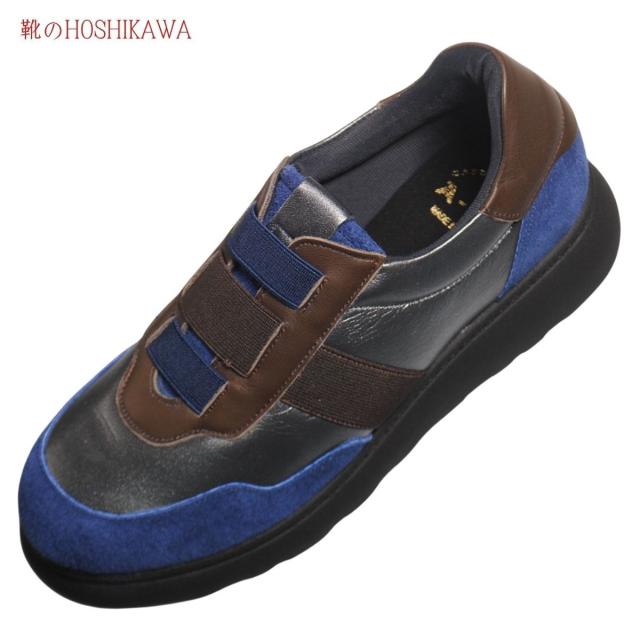 【靴のHOSHIKAWA】  『A-OK 92501』 エーオーケー スリッポン 22cm〜24.5cm EEEE ネイビー/ガンメタリック/ダークブラウン カジュアル ゴムバンド レディース コンフォートシューズ 幅が広い 牛革 国産