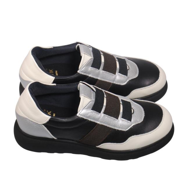 【靴のHOSHIKAWA】  『A-OK 92501』 エーオーケー スリッポン 22cm〜24.5cm EEEE オフホワイト/ブラック/シルバー カジュアル ゴムバンド レディース コンフォートシューズ 幅が広い 牛革 国産