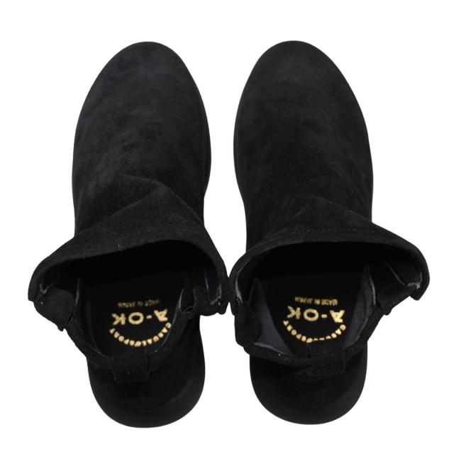 【靴のHOSHIKAWA】  『A-OK 94405P』 エーオーケー ショートブーツ 22cm〜24.5cm EEEE レディース ブラック ショート丈 スウェード サイドゴア 幅が広い 国産 牛革 厚底 秋冬