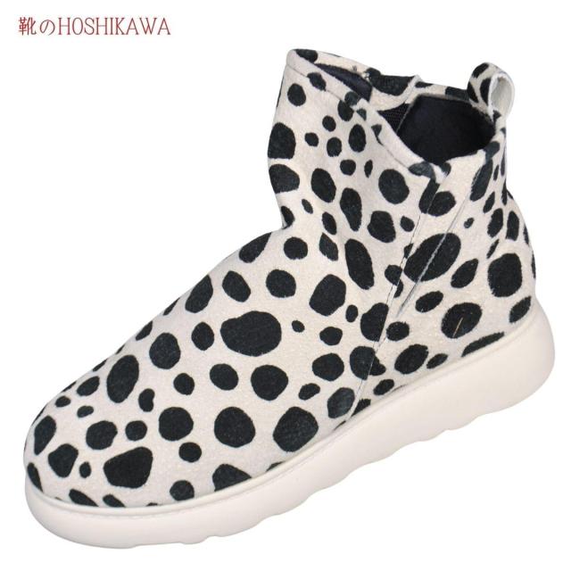 【靴のHOSHIKAWA】  『A-OK 94405P1』 エーオーケー ショートブーツ 22cm〜24.5cm EEEE レディース ダルメシアン ショート丈 スウェード サイドゴア 幅が広い 国産 牛革 厚底 秋冬