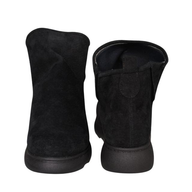 【靴のHOSHIKAWA】  『A-OK 94405P』 エーオーケー ショートブーツ 22cm〜24.5cm EEEE レディース ブラック ショート丈 スウェード サイドゴア 幅が広い 国産 牛革 厚底 秋冬