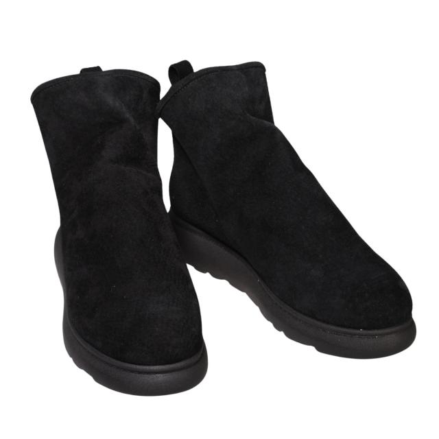 【靴のHOSHIKAWA】  『A-OK 94405P』 エーオーケー ショートブーツ 22cm〜24.5cm EEEE レディース ブラック ショート丈 スウェード サイドゴア 幅が広い 国産 牛革 厚底 秋冬