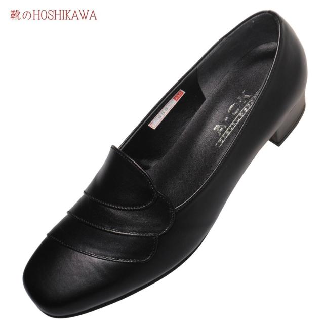 【靴のHOSHIKAWA】  『A-OK AA606』 22.5cm〜24.5cm EEE レディース パンプス ブラック ローヒール アーモンドトゥ フォーマル ビジネス 冠婚葬祭 日本製 本革 幅広