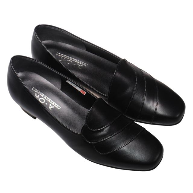 【靴のHOSHIKAWA】  『A-OK AA606』 22.5cm〜24.5cm EEE レディース パンプス ブラック ローヒール アーモンドトゥ フォーマル ビジネス 冠婚葬祭 日本製 本革 幅広