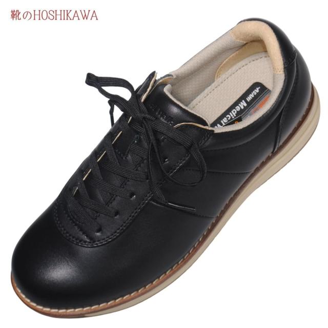 Medical Walk WK L037 22cm〜25cm EEE アサヒ メディカルウォーク レディース ブラック カジュアルシューズ レースアップ 天然皮革 SHM