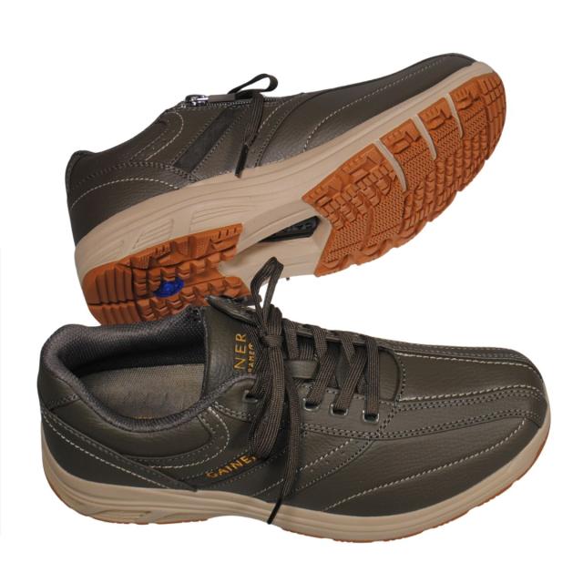 【靴のHOSHIKAWA】  『GAINER 0139』 24.5cm〜28cm EEEE スニーカーサイドファスナー カーキ コンフォート 吸湿 速乾 抗菌防臭加工 合成皮革 衝撃吸収 幅広